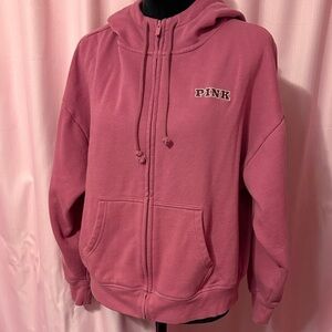 Victoria’s Secret PINK Dark Pink Zip Up Logo Campus Hoodie